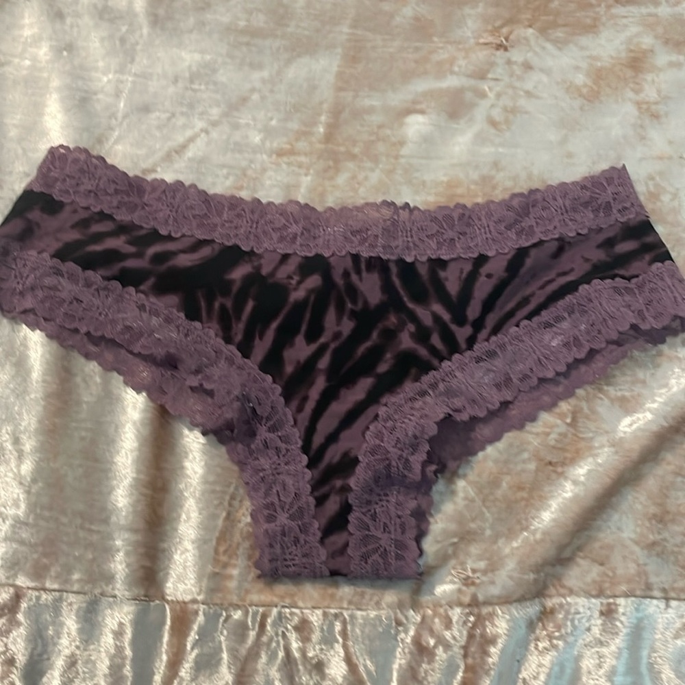 PINK Victoria's Secret Mauve Velvet Zebra Lace Cheeky Panty